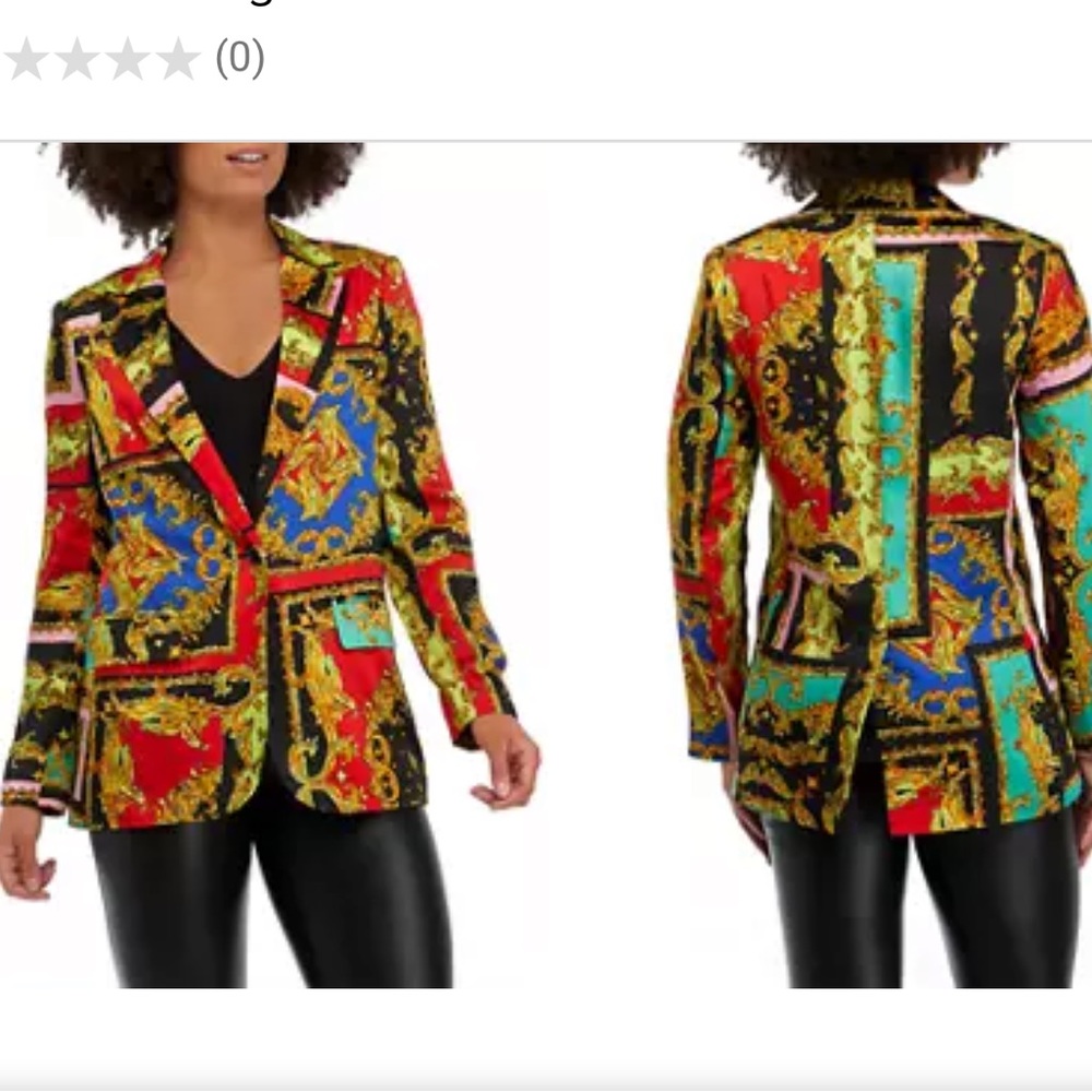 Women Industry Paisley Multicolor One Button Satin Notch Collar Blazer Jacket XS